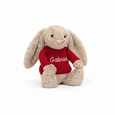 Jellycat Bashful Beige Bunny with Red Jumper Australia | 918356VOJ